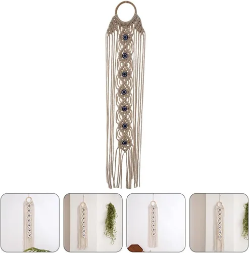 Miniatura 9 de ARTIBETTER Tapiz tejido a mano con ojos azules, tapiz de madera, ojo de diablo, borla colgante, decoración de habitación de bebé para el hogar
