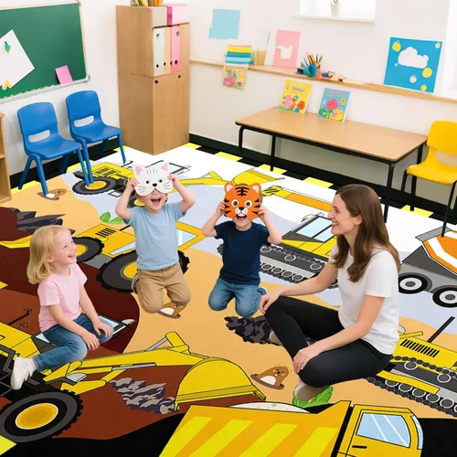 Miniatura 6 de Alfombras de construcción para habitación de niños de 2 x 3 pies, alfombra de juego para autos y camiones, alfombra de coche para niños, alfombra