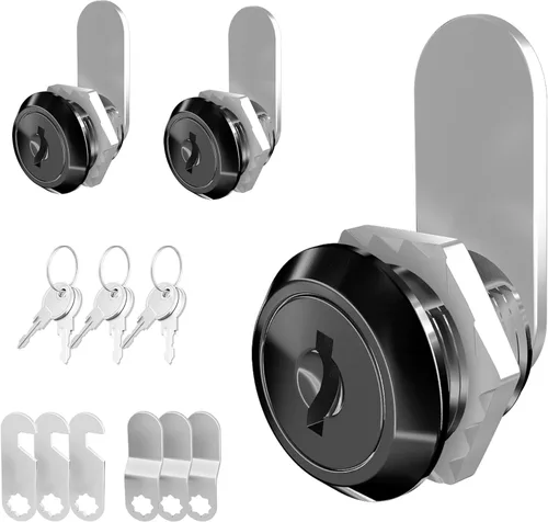 Miniatura 9 de 3 piezas de cerraduras de gabinete negras con llaves, cerradura de leva de 1-1/2" con llave similar, cerraduras de leva para RV para gabinetes