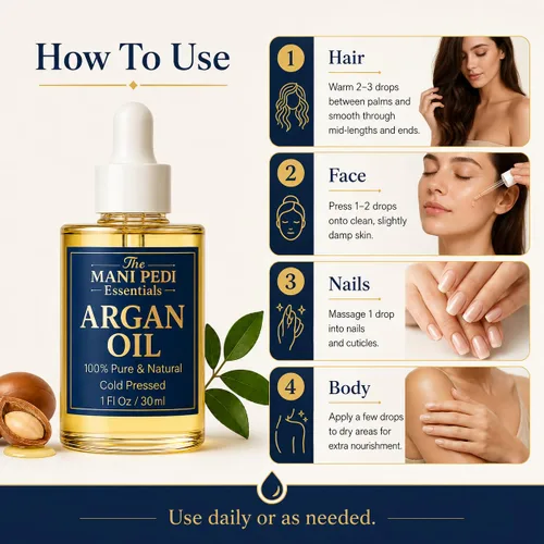 Miniatura 5 de TMPE Aceite de argán 100% puro, prensado en frío. Fuente natural de vitamina E y antioxidantes. Aceite de uso diario para cabello, piel y cuerpo, 1