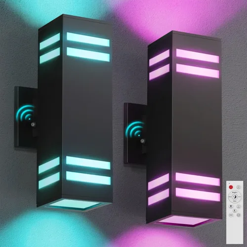 Miniatura 11 de Iluminación Exterior de Anochecer a Amanecer Paquete de 2, Luces de Pared Exteriores Modernas Negras Accesorios de Iluminación Exterior Montaje