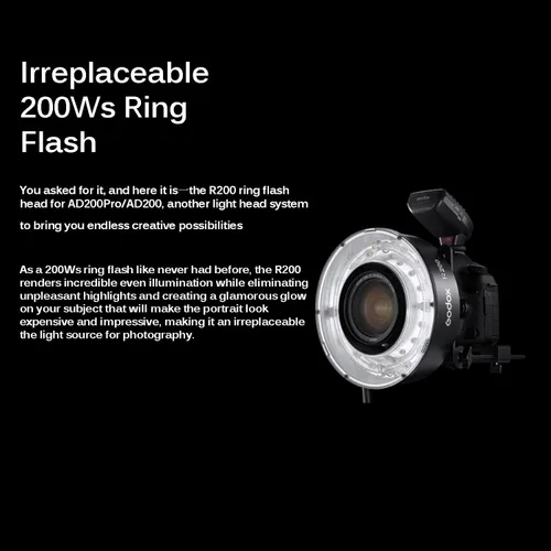 Miniatura 5 de Godox R200 - Cabezal de flash de anillo macro, 5800±200K 200W para Godox AD200Pro II AD200 AD200 Pro para toma de retratos, fotografía de boda