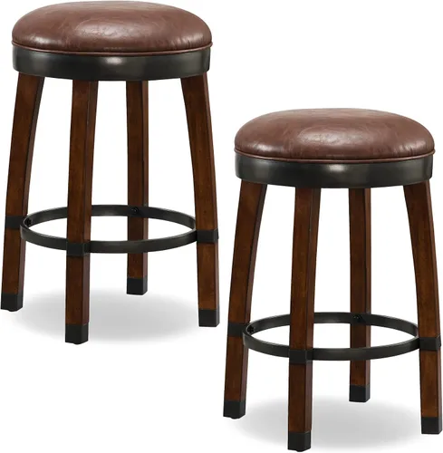 Miniatura 16 de Leick Home Calton Taburete de mostrador, con asiento giratorio, para cocina o comedor, piel sintética negra y piedra gris, paquete de 2, 10118GS/BL
