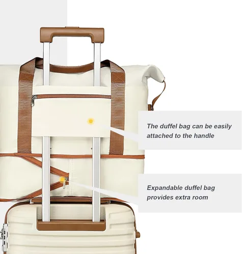 Miniatura 8 de Joyway Maleta de mano extensible de 20 pulgadas con rueda giratoria, juego de equipaje de carcasa dura de 4 piezas con bloqueo TSA (blanco marrón)