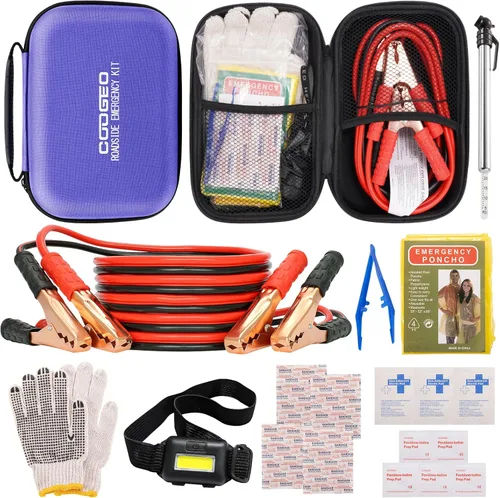 Miniatura 9 de Kit de emergencia en carretera para auto con cables de puente de batería, accesorios para auto para hombres o mujeres, kit de seguridad automotriz