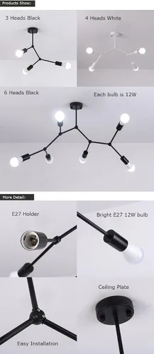 Miniatura 2 de Lámparas de techo de múltiples cabezales, lámpara LED retro con personalidad industrial, lamparas compatibles con sala de estar, lámpara de araña