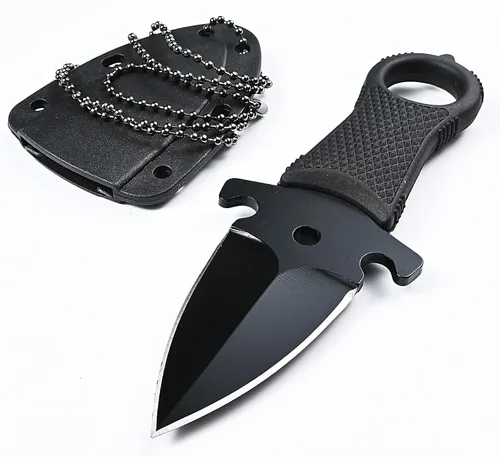 Cuchillo de hoja fija mini HUNTER FORCE, cuchillo táctico de bolsillo para caza con funda de Kydex negro para actividades al aire libre, caza y