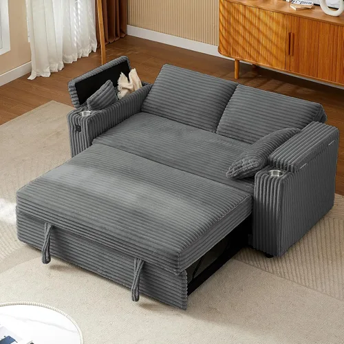 Miniatura 10 de hansones Sofá cama extraíble multifuncional de 66 pulgadas con mesa auxiliar oculta, reposabrazos de almacenamiento, puerto de carga integrado