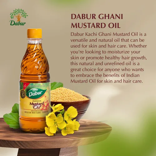 Miniatura 3 de Dabur Aceite de mostaza Kachi Ghani - Aceite para el cuidado de la piel y el cabello, masaje corporal con aceite prensado en frío, aceite de mostaza