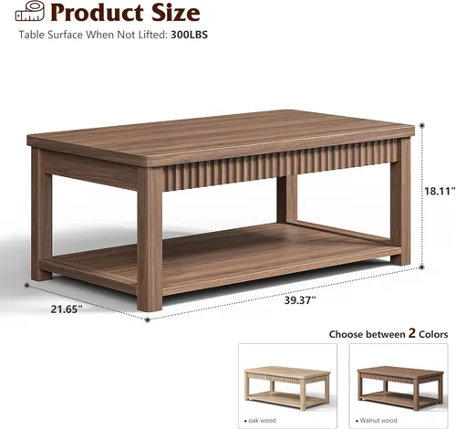 Miniatura 2 de Homkdom Mesa de Café, Mesas de Café Modernas de 39 Pulgadas para Sala de Estar con Almacenamiento de 2 Niveles y Borde Ondulado, Mesa Central