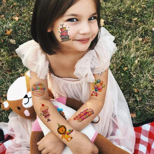 Miniatura 3 de CHARLENT Tatuajes de feliz cumpleaños – 14 hojas de tatuajes temporales para niños, niñas, recuerdos de fiesta y rellenos de bolsas de golosinas