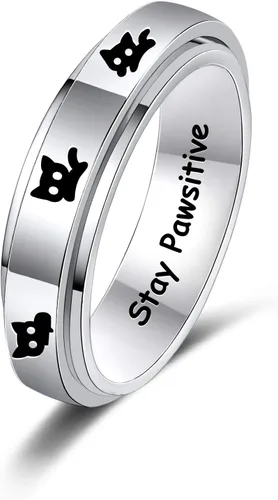 LYTTMAB Keep Pawstive - Anillo de ansiedad para mujer, anillo giratorio con estampado de pata de perro y gato, anillo para ansiedad para mujer