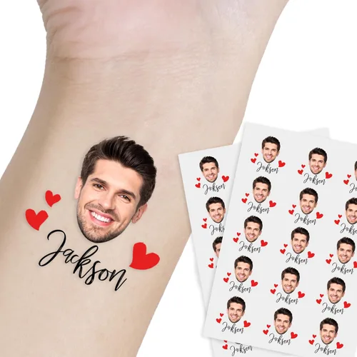 Miniatura 32 de Tatuaje personalizado con nombre y cara, tatuaje temporal personalizado para adultos, niños, amados, un amigo o familia, cara con nombre, 2 x 2