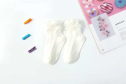 Miniatura 2 de Calcetines de algodón con ribete de encaje con doble volantes para niñas pequeñas, paquete de 5