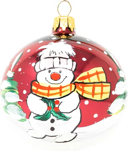 Miniatura 7 de Muñeco de nieve con muérdago Adorno de Navidad de vidrio soplado Bola 3 pulgadas (80mm) Azul