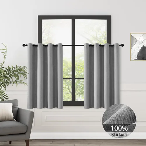 Miniatura 126 de ChrisDowa Cortinas 100% Opacas de Abedul Sólido de 45 Pulgadas de Largo, 2 Paneles para Dormitorio y Sala de Estar, Estilo Granja Oscurecedoras