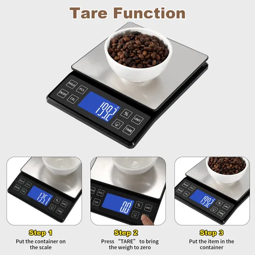Miniatura 5 de SEMIER Báscula digital de cocina con alta precisión de 0.1 g/0.001 oz, báscula de panadería de alimentos de 5 kg/11 lb con % de función