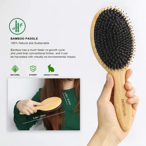 Miniatura 3 de BESTOOL Cepillo de pelo (regular y pequeño), cepillos de cerdas de jabalí para mujeres, hombres y niños, cabello grueso y fino y rizado, cepillo