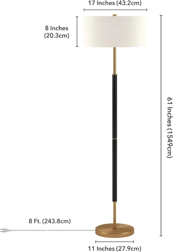 Miniatura 6 de Henn&Hart Lámpara de pie de 2 luces con pantalla de tela en negro mate/latón/blanco, lámpara de pie para oficina en casa, dormitorio, sala de estar