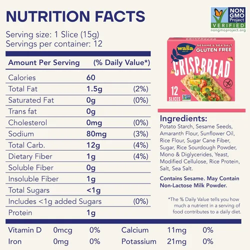 Miniatura 2 de Wasa Pan crujiente de sésamo y sal marina sin gluten, 6.1 oz (paquete de 10)