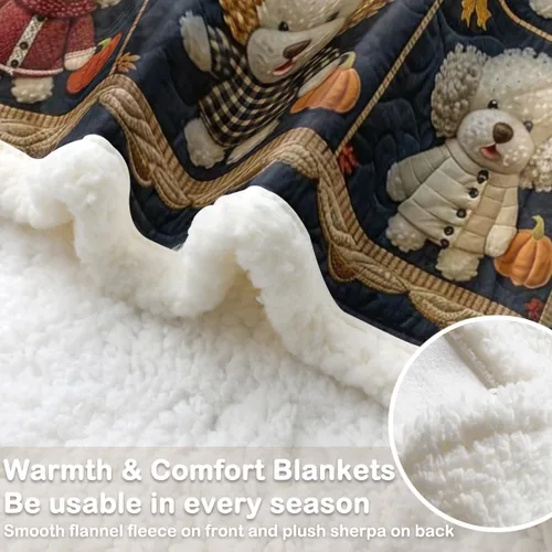 Miniatura 199 de Autumn Teddy Dog Patchwork Sherpa Blanket Fall Cozy Throw Blanket Cute Puppy Quilt Style Warm Soft Blanket for Couch Sofa Bedroom Decor 50x60 Inches