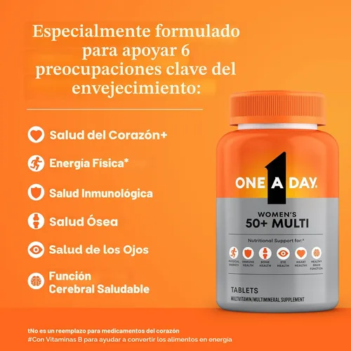 Miniatura 3 de One A Day Multivitamin para mujeres de 50 años o más, tabletas, multivitamínico para mujeres de 50 años o más con vitaminas D, C, E, zinc y biotina