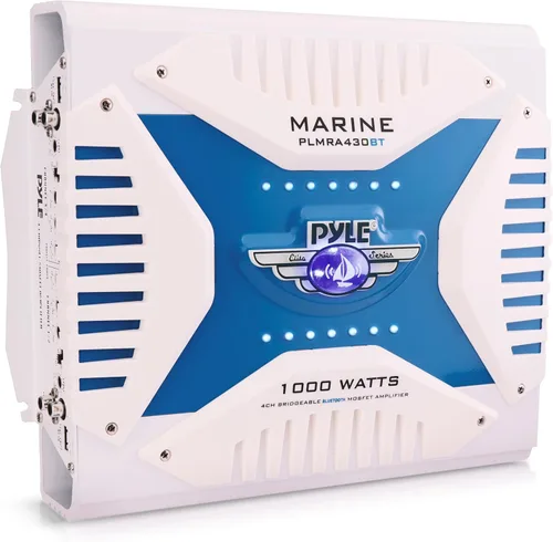 Pyle Receptor de amplificador marino Bluetooth 2.1, amplificador de audio inalámbrico de 4 canales impermeable para altavoz estéreo con fuente de