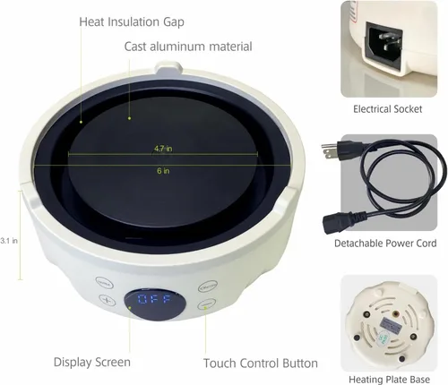 Miniatura 5 de Mini placa eléctrica pequeña – 600 W, 9 niveles de calor, mini placa eléctrica eléctrica, tamaño perfecto para olla Moka, hacer té y más, adecuado