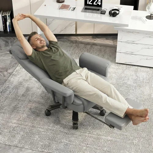 Miniatura 3 de GYI Silla Criss Cross con Ruedas, Silla de Escritorio de Oficina Reclinable Grande y Alta de 160° con Respaldo Alto, Asiento Ancho, Brazos