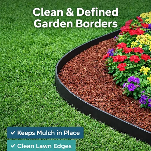 Miniatura 2 de Borde de jardín de 3 pulgadas, borde de jardín de plástico flexible con estacas de anclaje, bordes de césped resistentes para macizos de flores