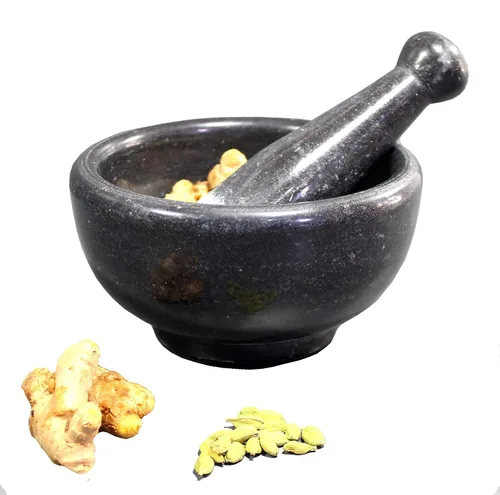 Miniatura 4 de KLEO Juego de mortero y mortero de piedra natural de 6 pulgadas de ancho como molinillo de especias - Okhli y musal