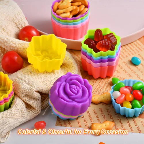 Miniatura 5 de Vasos de silicona reutilizables para hornear, forros de silicona de tamaño mini de 2 pulgadas para hornear, forros de muffins con múltiples formas