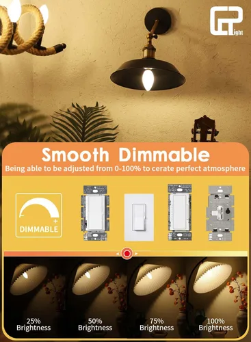 Miniatura 3 de Bombilla LED de candelabro LED regulable de 6 W 3000 K, color blanco suave, equivalente a 600 lúmenes, luz de cristal ópalo E12, lámpara de vela B11