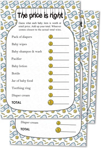 The Price is Right Baby Shower Game Ideas, 50 tarjetas divertidas para baby shower para niños, niñas, divertidas actividades de fiesta para parejas,