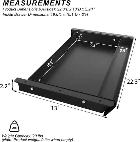 Miniatura 2 de Cajón deslizante grande montado debajo del escritorio con bandeja para lápices y panel de inclinación de 60 grados para extraer, organizador de Sin