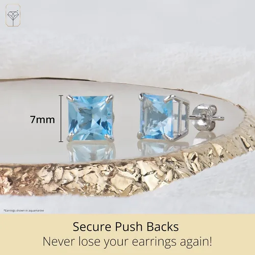 Miniatura 3 de Aretes cuadrados de oro blanco de 10 quilates de 0.276 in con piedra natal de corte princesa para mujer MAX + STONE