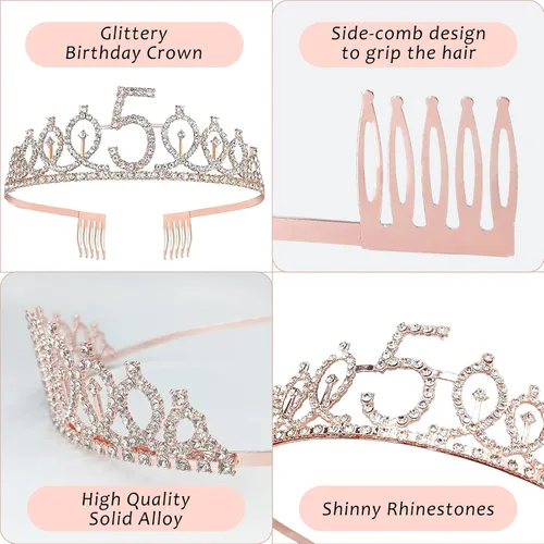 Miniatura 5 de Dulces 5 decoraciones para ella – 5 piezas de regalos incluyendo corona de 5ª tiara, banda, decoración de pasteles, globos, velas – regalos