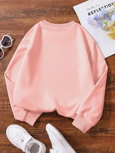 Miniatura 2 de SOLY HUX Sudadera de manga larga con cuello redondo y estampado de letras de corazón para niña
