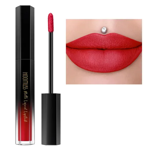 Miniatura 9 de Lápiz labial rojo de larga duración, pintalabios líquido mate para mujeres sin transferencia, a prueba de manchas, suave y fácil de aplicar