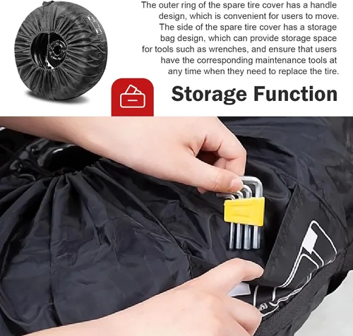 Miniatura 3 de Cubierta para neumático de repuesto para automóvil, protector de rueda impermeable antiarañazos con bolsa de herramientas lateral y asa, bolsa