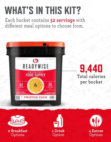 Miniatura 4 de ReadyWise Prepper Pack Cubo – 52 porciones de suministro de alimentos de emergencia, kit de supervivencia, comidas con proteínas, alimentos