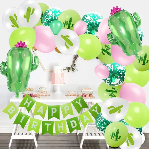 Miniatura 6 de Decoraciones de fiesta de cactus suculenta para fiesta de cumpleaños con globos de cactus, guirnalda, arco de plantas, globos de aluminio