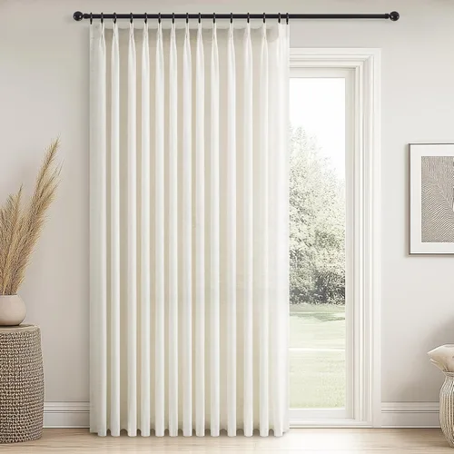 Miniatura 47 de Topfinel 2 paneles de cortinas plisadas de lino beige y blanco de 63 pulgadas de largo, para dormitorio y sala de estar, cortinas semitransparentes