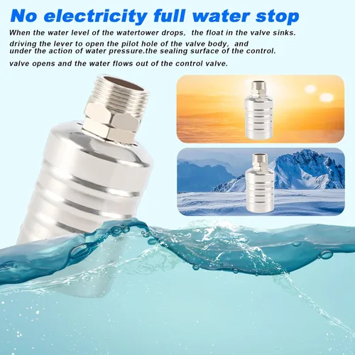 Miniatura 7 de Válvula de flotador de agua, válvula de flotador portátil de acero inoxidable 304 totalmente automática, control de nivel de agua, fácil de 3/4