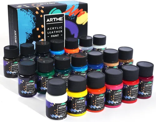 ARTME Juego de pintura acrílica para cuero, 20 colores x 1.0 fl oz, kit de tinte acrílico para cuero, perfecto para zapatos, tenis, chaquetas, sofás