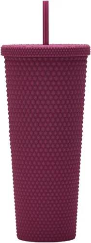 Miniatura 14 de Vaso Tachonado DIY de 24oz. Vaso Tachonado Negro Mate con Tapa y Pajita. Vaso de Viaje Reutilizable con Aislamiento de Doble Pared. Vaso de Plástico