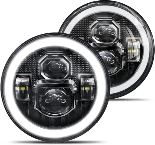 HWSTAR 2025 Nuevo 1000% brillante antideslumbrante 7 pulgadas Halo LED faros redondos compatibles con Jeep Wrangler JK JKU TJ LJ Mazda Miata Chevy