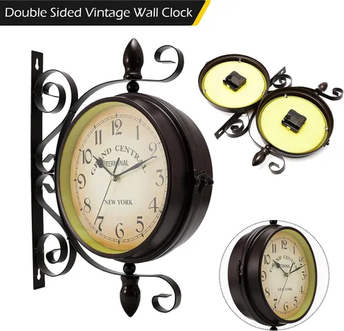 Miniatura 2 de Dyna-Living Reloj de pared de doble cara de 8 pulgadas, reloj vintage montado en la pared, rotación de 360 grados, relojes de pared antiguos, reloj