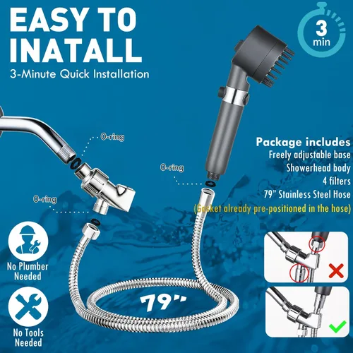 Miniatura 6 de CWPW Cabezal de ducha filtrado con cabezal de ducha de mano de alta presión de 4 pulverizadores con filtros para agua dura, elimina el cloro