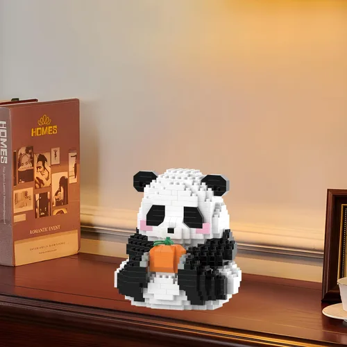Miniatura 7 de Mini bloques de construcción de Halloween, panda sentado con calabaza, micro bloques de juguete para niños de 6, 7, 8, 9+, juegos de construcción